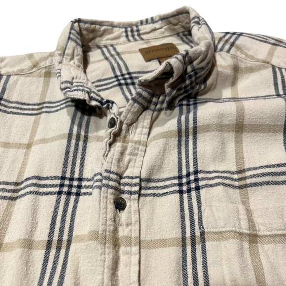 St. Johns Bay Beige & Navy Plaid Button-Down Shirt 2XL 100% Cotton Long Sleeve - Picture 6 of 6